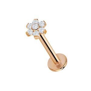 Titánová labreta s vnútorným závitom a kvetinkou so zirkónmi Aila Délka / Průměr: 6 mm, Farba: Rosegold / číra, Veľkosť: 1,2 mm