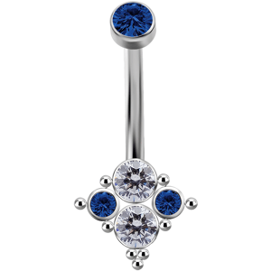 Titánový piercing do pupku s vnútorným závitom s modrými Swarovski ® zirkónmi č.9