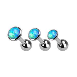 Helix piercing - súprava 3 ks náušníc s modrým opálovým kameňom