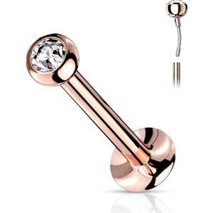 Oceľová bezzávitová labreta s guličkou so zirkónom Délka / Průměr: 6 mm, Farba: Rosegold / číra, Veľkosť: 1,2 mm