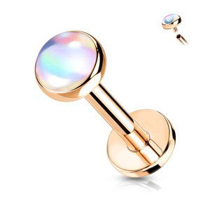 Labreta s dúhovo lesklým kameňom a vnútorným závitom Délka / Průměr: 6 mm, Farba: Rosegold / číra