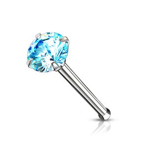 Nosovka rovná s okrúhlym vsadeným zirkónom Farba: Aqua, Veľkosť piercingu: 0,8 mm x 6 mm x 2 mm