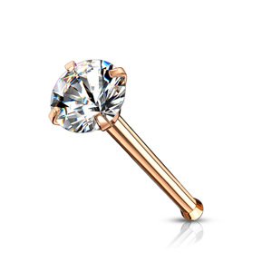 Nosovka rovná s okrúhlym vsadeným zirkónom Farba: Rosegold, Veľkosť piercingu: 0,8 mm x 6 mm x 2,5 mm