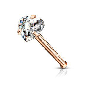 Nosovka z chirurgickej ocele rovná Heart Délka / Průměr: 6 mm, Farba: Rosegold / číra, Veľkosť: 0,8 mm