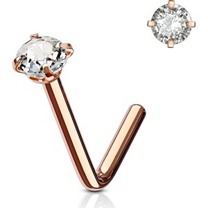 Piercing do nosa so vsadeným kamienkom Zirkónia Farba: Rosegold / číra, Velikost koncovky: 3 mm, Veľkosť: 1 mm