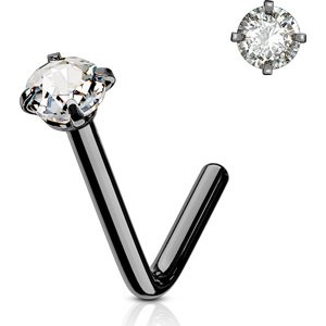 Piercing do nosa so vsadeným kamienkom Zirkónia Farba: Čierna / číra, Velikost koncovky: 3 mm, Veľkosť: 0,8 mm