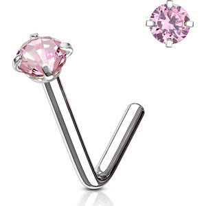 Piercing do nosa so vsadeným kamienkom Zirkónia Farba: ružová, Velikost koncovky: 3 mm, Veľkosť: 0,8 mm