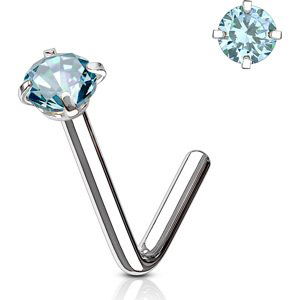 Piercing do nosa so vsadeným kamienkom Zirkónia Farba: Aqua, Velikost koncovky: 3 mm, Veľkosť: 0,8 mm