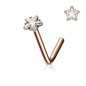 Piercing do nosa s kamienkom v tvare hviezdy Zirconia star Farba: Rosegold / číra, Veľkosť: 1 mm