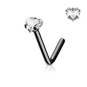 Piercing do nosa s kamienkom Zirconia Heart Farba: Čierna / číra, Veľkosť: 1 mm