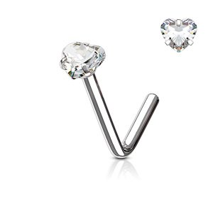 Piercing do nosa s kamienkom Zirconia Heart Farba: číra, Veľkosť: 0,8 mm