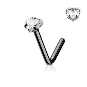 Piercing do nosa s kamienkom Zirconia Heart Farba: Čierna / číra, Veľkosť: 0,8 mm