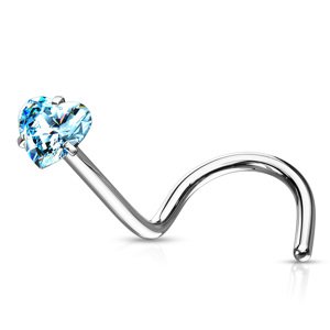 Nosovka vsadené zirkónové srdce Farba: Aqua, Veľkosť piercingu: 0,8 mm x 6 mm x 3 mm