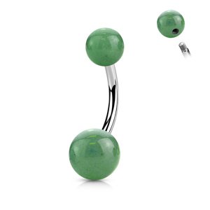 Oceľový piercing do pupku s prírodným kameňom Eden Farba: Jade Green