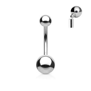 Oceľový piercing do pupku s vnútorným závitom Délka / Průměr: 10 mm, Velikost koncovky: 4 & 6 mm, Veľkosť: 1,6 mm