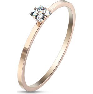 Oceľový Rosegold prsteň s štvorcovým zirkónom Veľkosť prstenu: 49