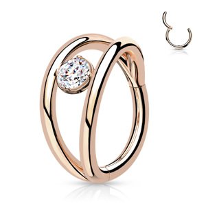 Dvojitý oceľový krúžok s otváraním a čírym zirkónom Délka / Průměr: 8 mm, Farba: Rosegold / číra