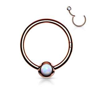 Oceľový krúžok s otváraním a opálovým stredom Lione Varianta: Farba: Rose Gold/Opal White, Dĺžka: 10, Hrúbka mm: 1