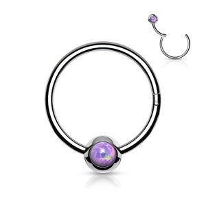 Oceľový krúžok s otváraním a opálovým stredom Lione Varianta: Farba: Steel/Opal Purple, Dĺžka: 10, Hrúbka mm: 1