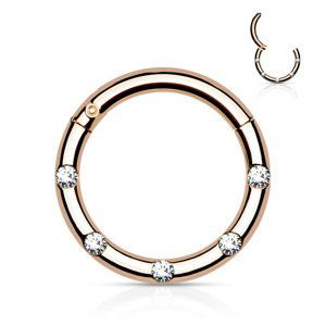 Farebný oceľový segment s otváraním s maličkými kryštálmi Délka / Průměr: 8 mm, Farba: Rosegold / číra