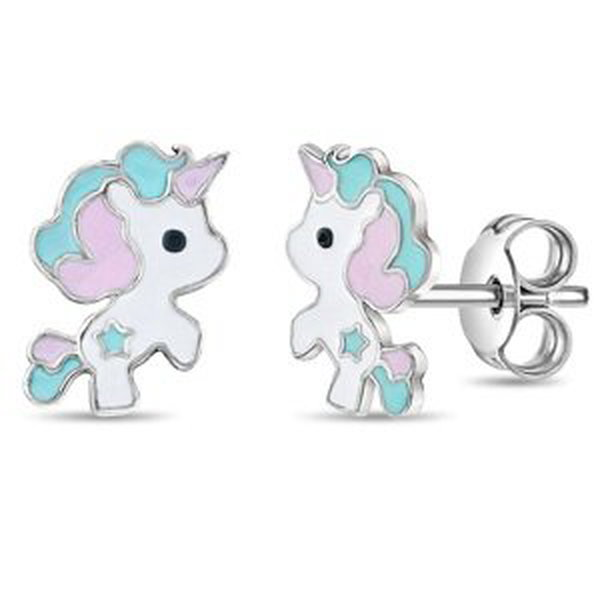 Pastel Enamel Unicorn Kids / Children's / Girls Earrings Enamel - Sterling Silver Množství: 1 pár