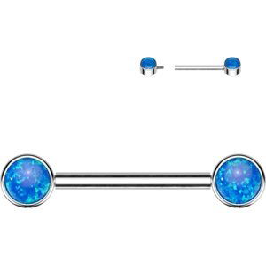Titánová činka do bradavky s opálovými kamienkami Joanne Délka / Průměr: 16 mm, Farba: Opálové modrá, Velikost koncovky: 6 mm