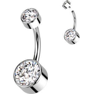 Titánový piercing do pupku s vnútorným závitom a Swarovski zirkónmi Délka / Průměr: 10 mm, Farba: číra, Velikost koncovky: 5 & 8 mm