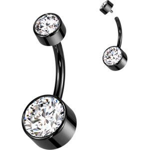 Titánový piercing do pupku s vnútorným závitom a Swarovski zirkónmi Délka / Průměr: 10 mm, Farba: Čierna / číra, Velikost koncovky: 5 & 8 mm