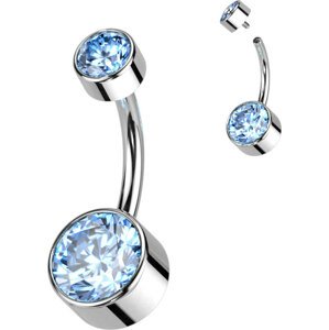 Titánový piercing do pupku s vnútorným závitom a Swarovski zirkónmi Délka / Průměr: 10 mm, Farba: Aqua, Velikost koncovky: 5 & 8 mm