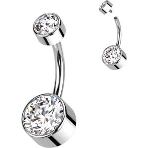 Titánový piercing do pupku s vnútorným závitom a Swarovski zirkónmi Délka / Průměr: 11 mm, Farba: číra, Velikost koncovky: 4 & 6 mm