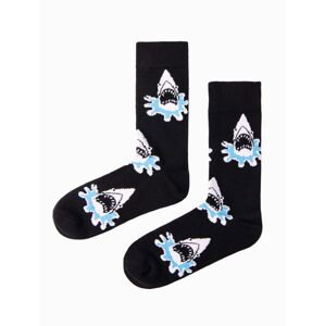 Pánske čierne ponožky s potlačou (žralok) U240