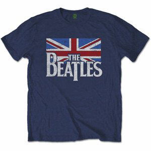 The Beatles tričko Drop T Logo & Vintage Flag Modrá S