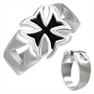 Mohutný oceľový prsteň s patinovaným maltézskym krížom - Veľkosť: 68 mm