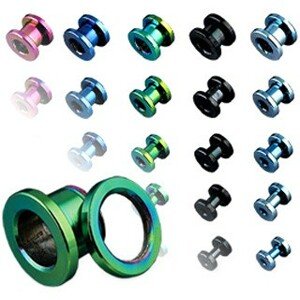 Tunel do ucha z titánu, anodizovaný, viac farebný so šrubovaním - Hrúbka: 4 mm, Farba piercing: Čierna