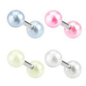 Oceľový piercing do ucha - farebné akrylové guľôčky s perleťou - Farba piercing: Béžová