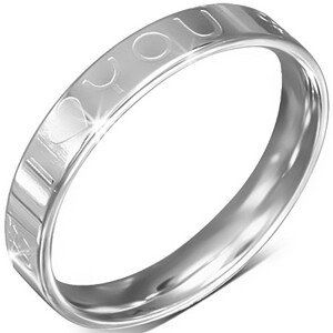 Oceľový prsteň - obrúčka, nápis I LOVE YOU, symbol ženy a muža - Veľkosť: 56 mm