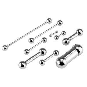 Oceľový piercing v striebornom odtieni - rovná tyčka ukončená guličkami - Rozmer: 1,6 mm x 20 mm x 5 mm