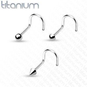 Titánový piercing do nosa zahnutý, 1 mm - Tvar hlavičky: Kužeľ