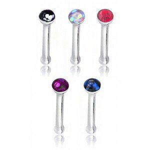 Rovný piercing do nosa z ocele 316L, farebné trblietky - Farba piercing: Modrá