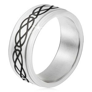 Obrúčka z ocele 316L, lesklý čierny ornament so sĺz a kosoštvorcov - Veľkosť: 62 mm