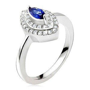 Strieborný prsteň 925, modrý zrnkový kamienok, zirkónová elipsa - Veľkosť: 50 mm