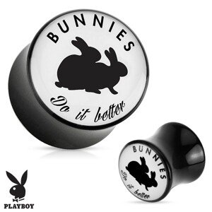 Čierny sedlový plug do ucha z akrylu " Bunnies do it better" - Hrúbka: 6 mm