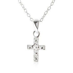 Náhrdelník - retiazka z oválnych očiek, kríž s hviezdičkami, striebro 925