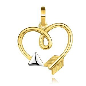 Prívesok v kombinovanom 9K zlate - obrys srdca so slučkou, Amorov šíp