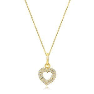 Briliantový náhrdelník zo žltého 14K zlata - obrys srdca, číre diamanty