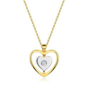 Diamantový náhrdelník z kombinovaného 14K zlata - srdiečka, okrúhly briliant