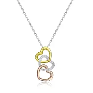 Strieborný 925 náhrdelník - obrysy srdca v troch farbách, zirkóny