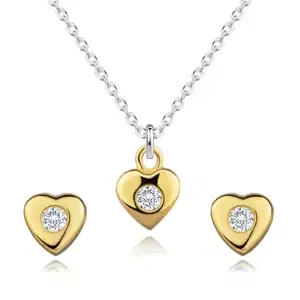 Set zo striebra 925 - náhrdelník a náušnice, srdce zlatej farby so zirkónom