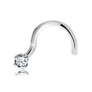 Zahnutý piercing do nosa v bielom 14K zlate - ligotavý číry diamant, 1,5 mm