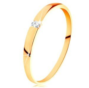 Zlatý prsteň 585 - ligotavý diamant čírej farby, hladké vypuklé ramená - Veľkosť: 50 mm